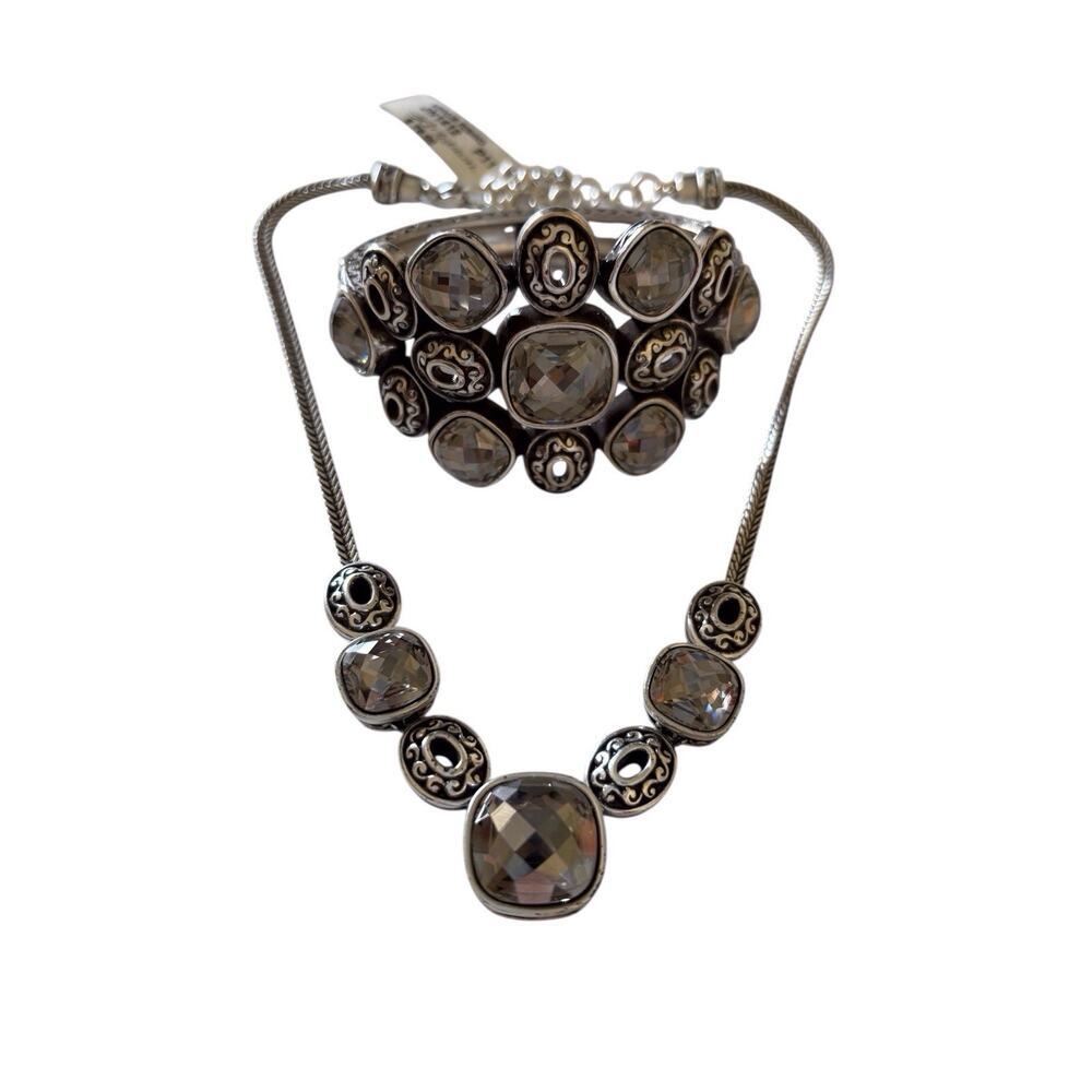 Brighton Venus Rising Set Bracelet Bangle Necklace Gray Quartz Silver Plate NWT - Picture 3 of 11